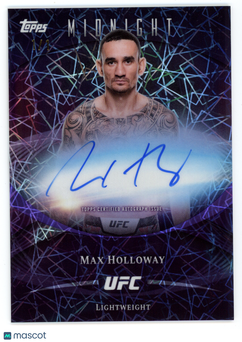MAX HOLLOWAY 2026 Topps Midnight UFC Base Auto Black Light 1/1 Parallel #BAV-MH