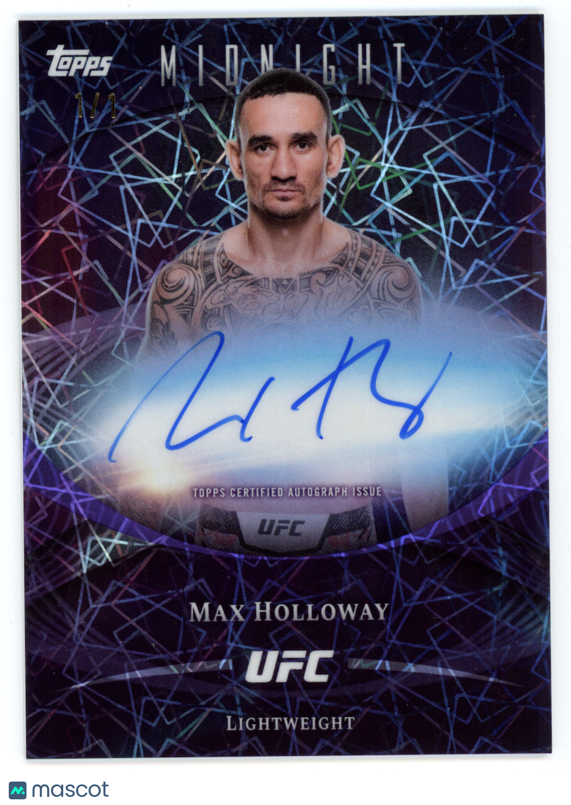MAX HOLLOWAY 2026 Topps Midnight UFC Base Auto Black Light 1/1 Parallel #BAV-MH