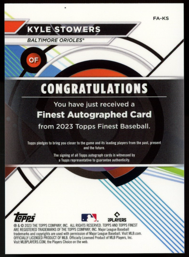 KYLE STOWERS 2023 Topps Finest Refractor Rookie Auto Orioles #FA-KS RC