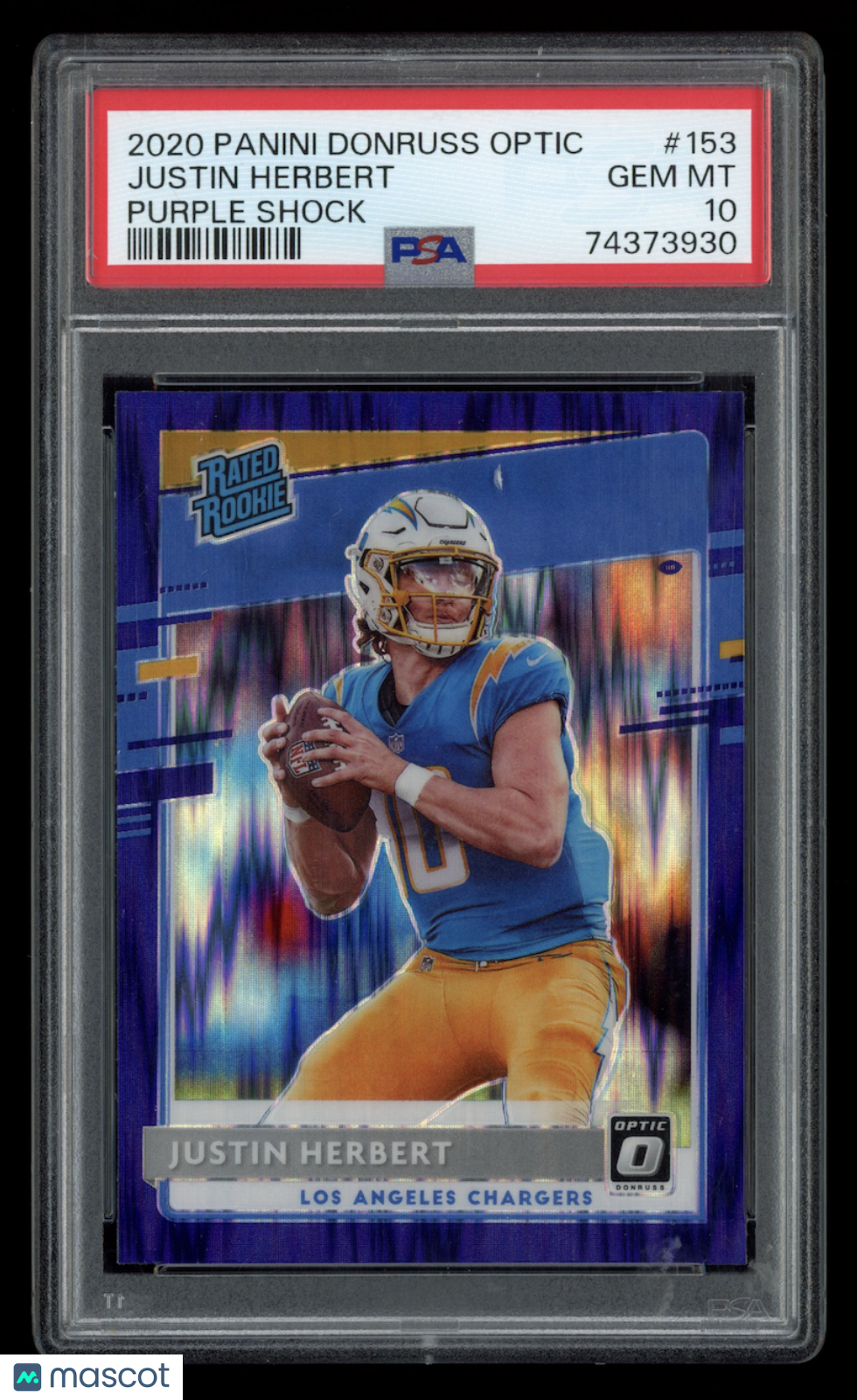 JUSTIN HERBERT 2020 Donruss Optic Rated Rookie Purple Shock Prizm #153 PSA 10