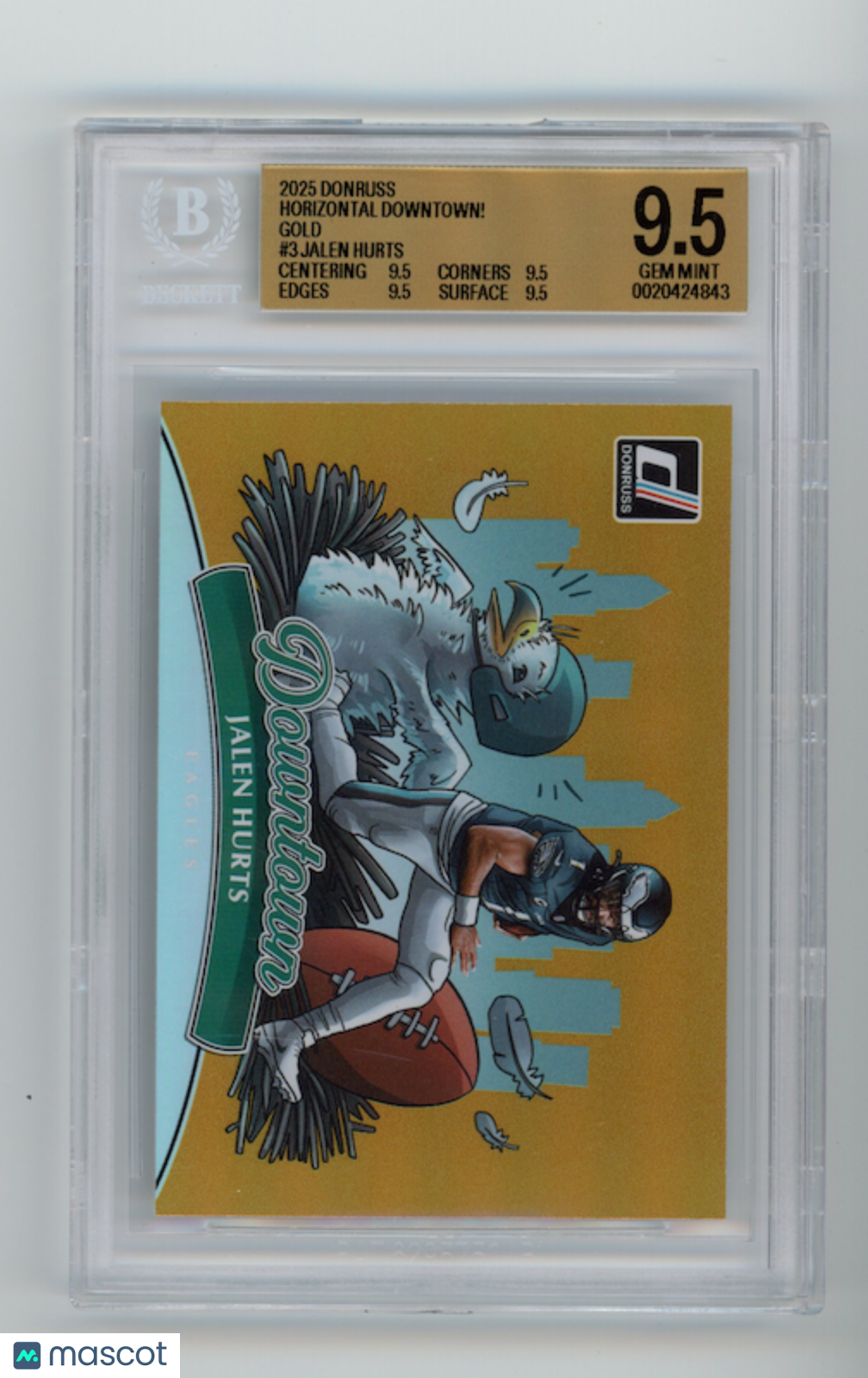 JALEN HURTS 2025 Panini Donruss Horizontal Downtown Gold /10 #3 BGS 9.5 Eagles