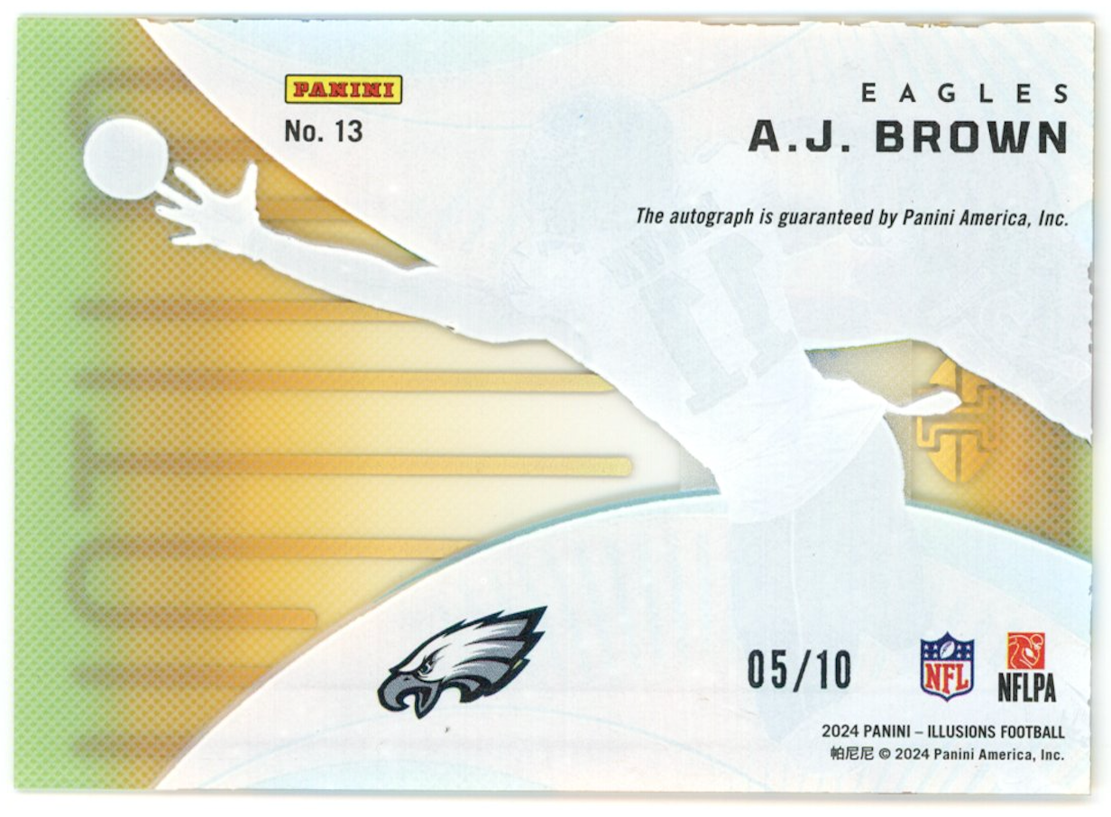 A.J. BROWN 2024 Panini Illusions Clutch Acetate Auto Gold /10 Eagles #13