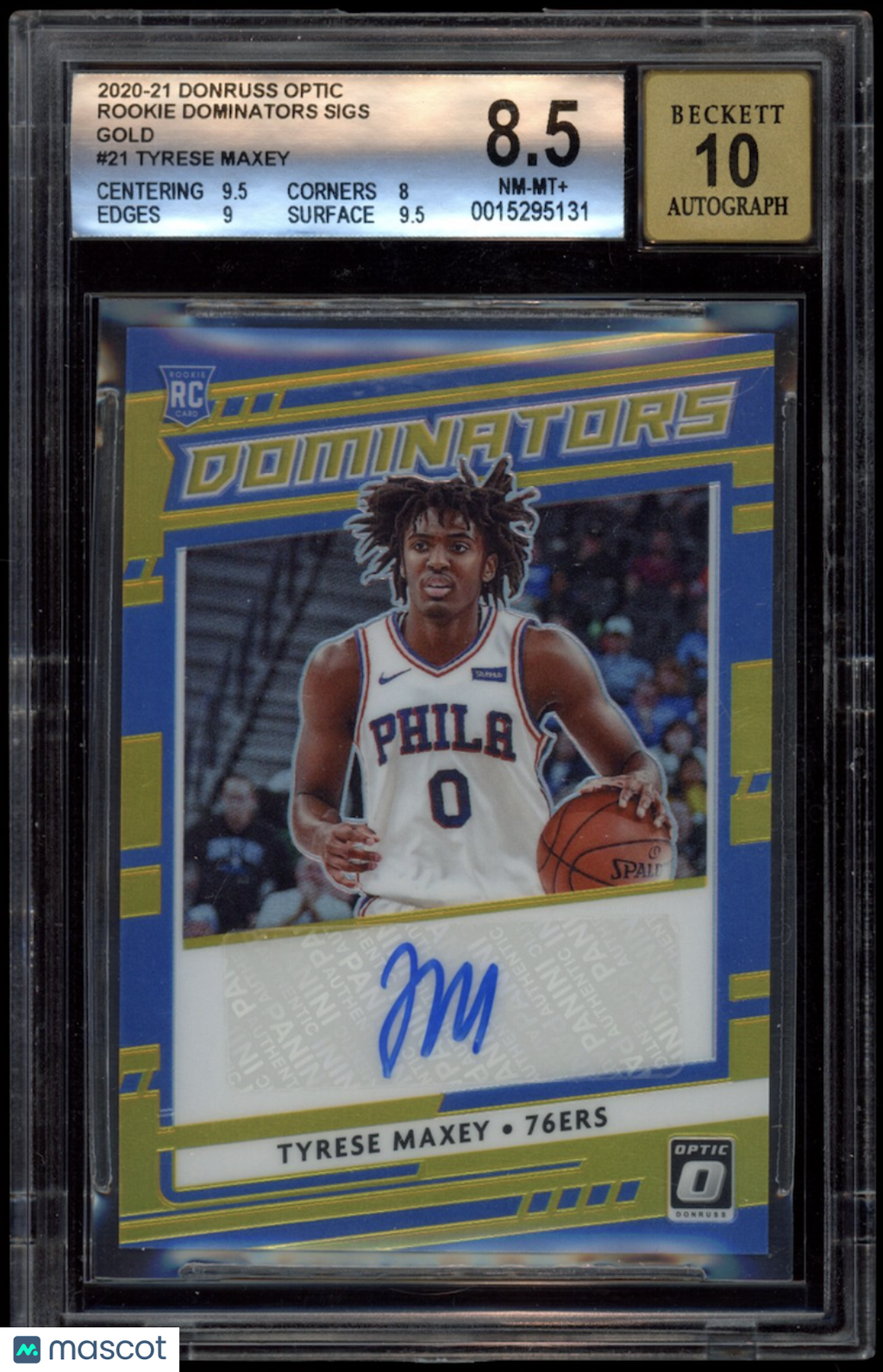 TYRESE MAXEY 2020-21 Donruss Optic Rookie Dominators Auto Gold Prizm /10 BGS 8.5
