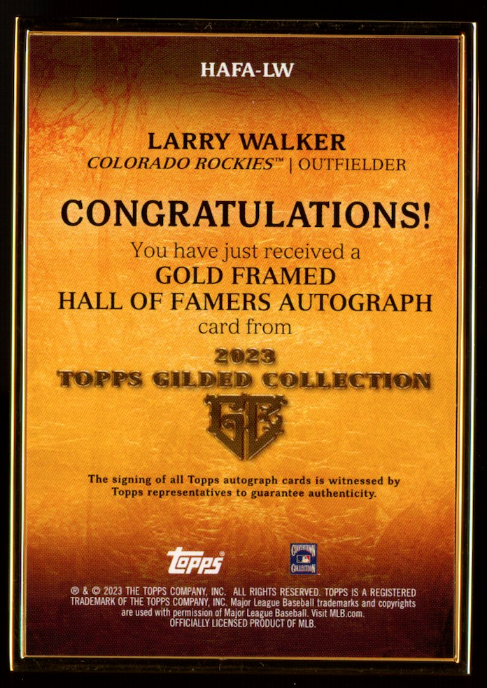 LARRY WALKER 2023 Topps Gilded Collection Gold Framed Hall of Famers Auto /99