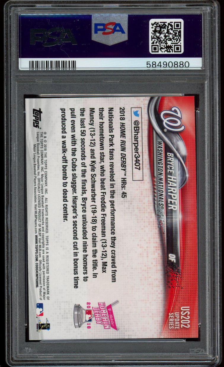 BRYCE HARPER 2018 Topps Update #US202 HR Derby Rainbow Foil PSA 10 Nationals