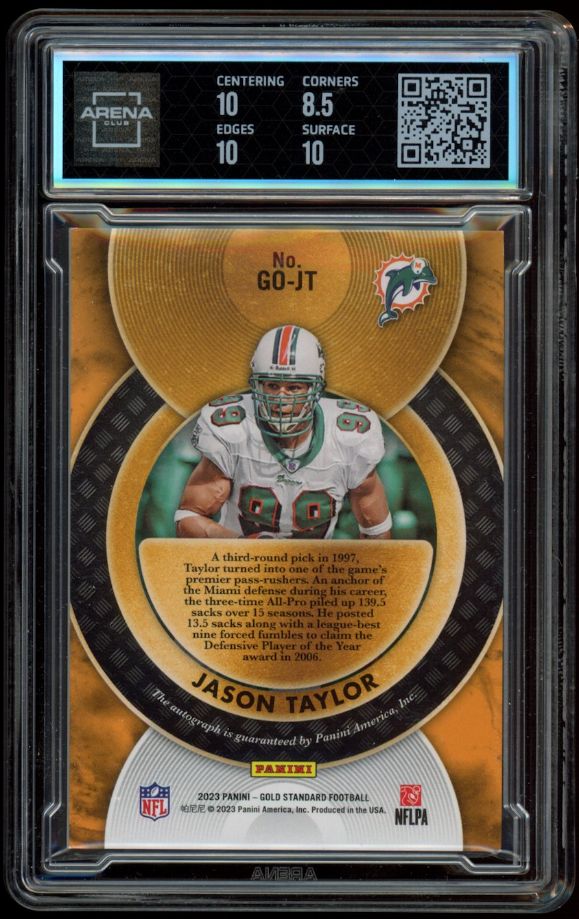 JASON TAYLOR 2023 Panini Gold Standard Golden Oldies White Gold Auto /10 AC 9