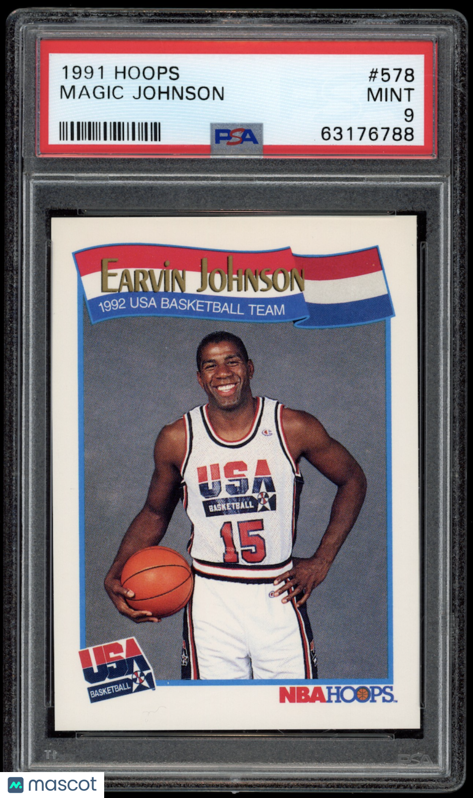 MAGIC JOHNSON 1991-92 NBA Hoops 1992 USA Basketball Team #578 PSA 9
