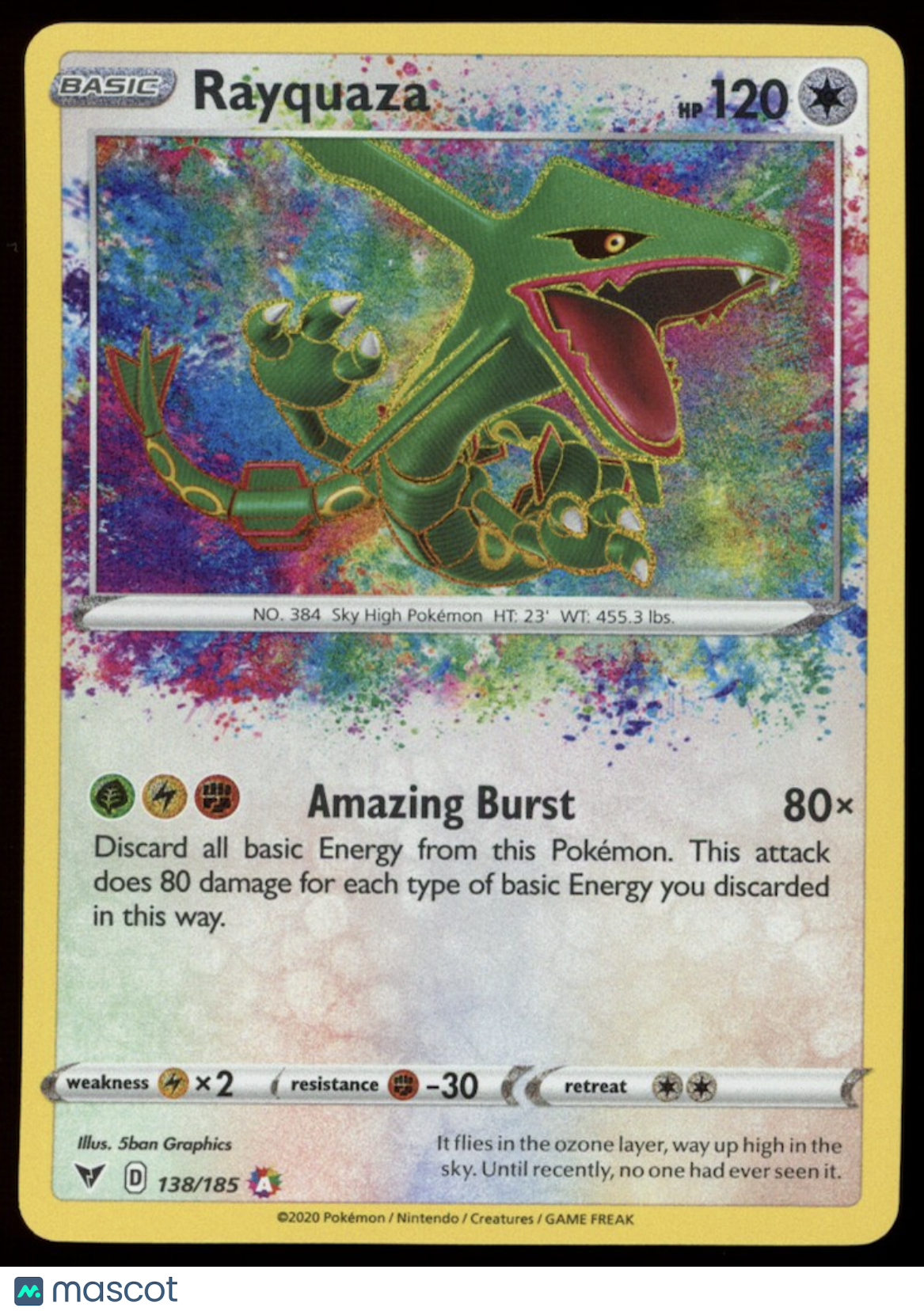 RAYQUAZA 2020 Pokemon SWSH04 Vivid Voltage Amazing Rare #138/185