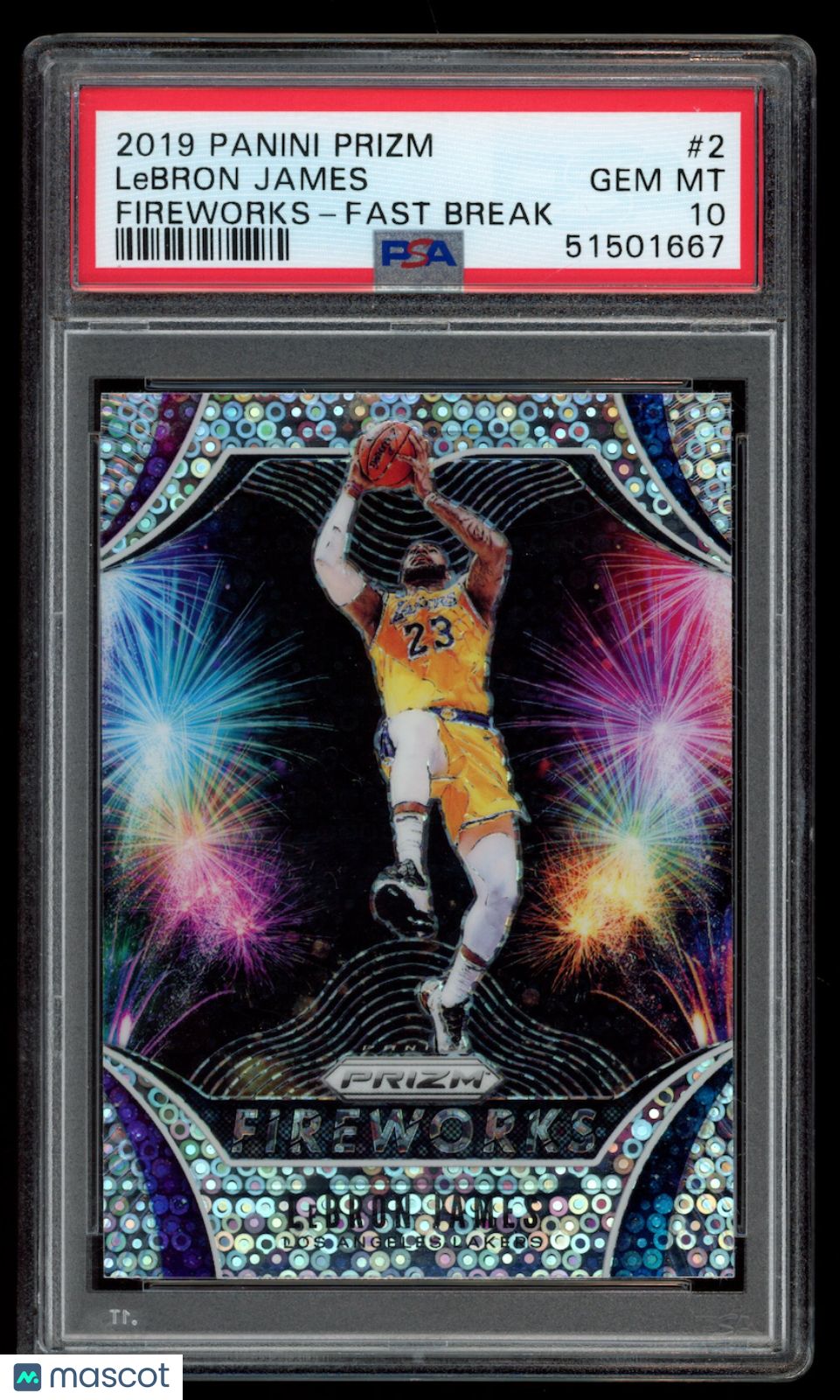 LEBRON JAMES 2019-20 Panini Prizm Fireworks Fast Break Disco #2 PSA 10 Lakers