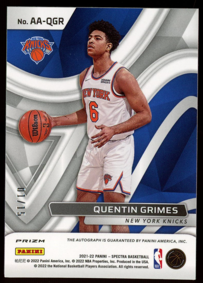 QUENTIN GRIMES 2021-22 Panini Spectra Aspiring Rookie Auto Orange Prizm /15