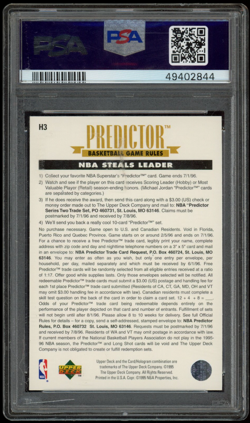 MICHAEL JORDAN 1995-96 Upper Deck Predictor Scoring #H3 PSA 8 Bulls