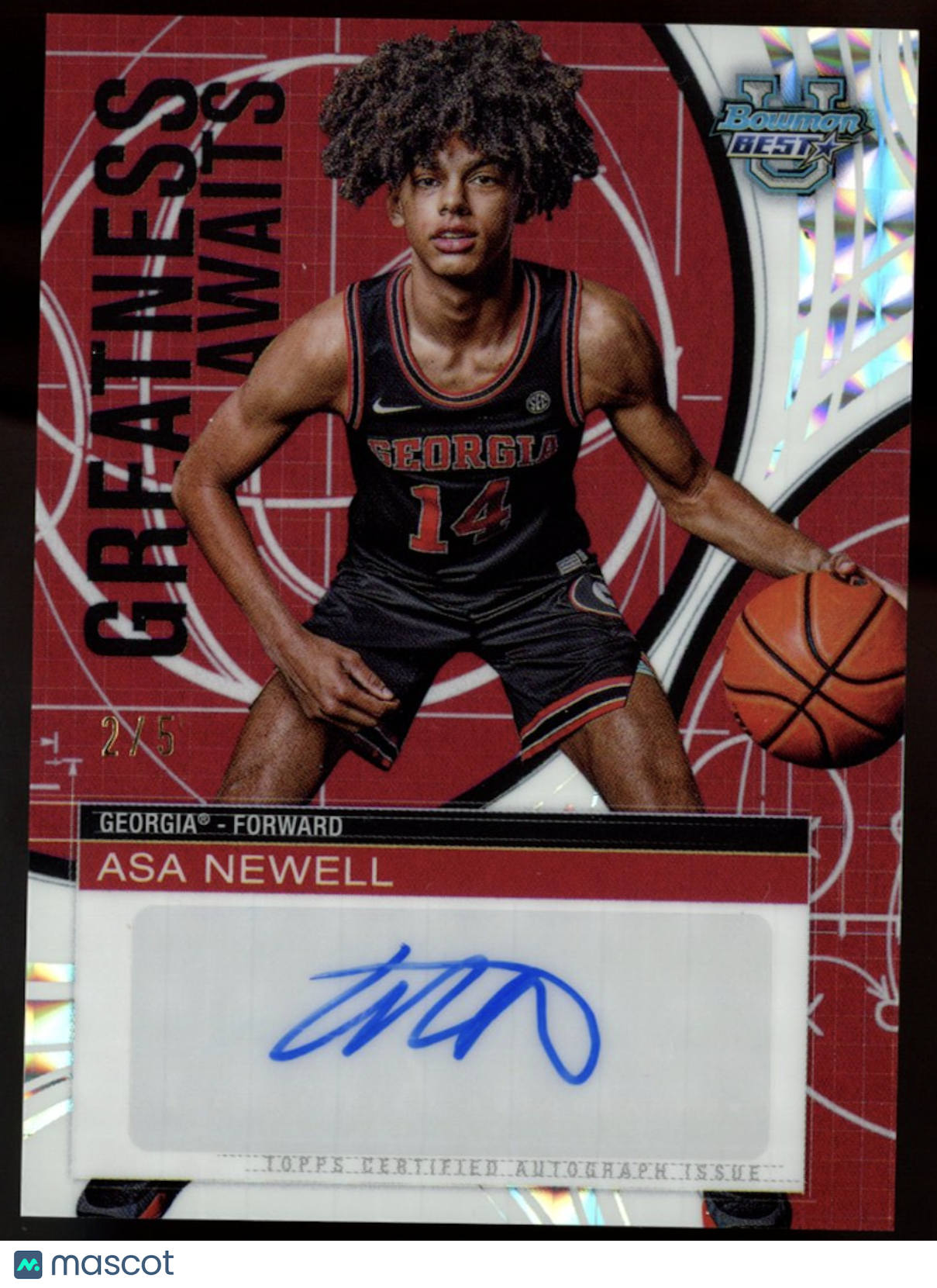 ASA NEWELL 2024-25 Bowman U Best White Geometric Refractor Auto /5 Georgia
