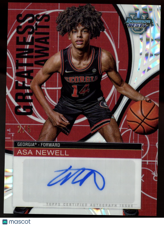 ASA NEWELL 2024-25 Bowman U Best White Geometric Refractor Auto /5 Georgia