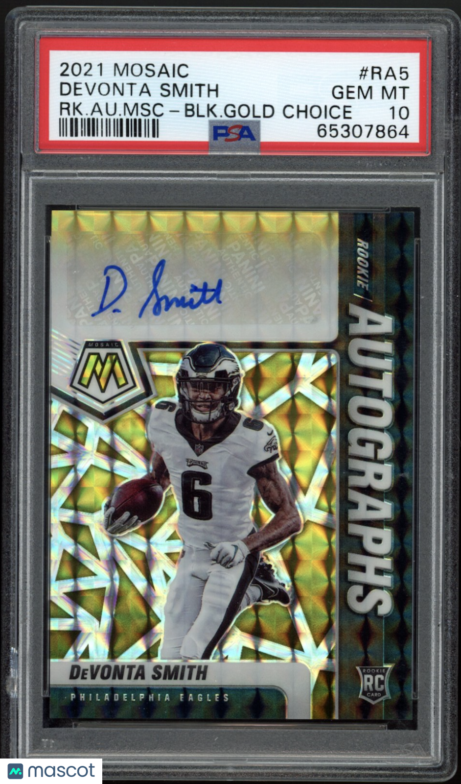 DEVONTA SMITH 2021 Panini Mosaic Rookie Auto Black Gold Choice Prizm /8 PSA 10