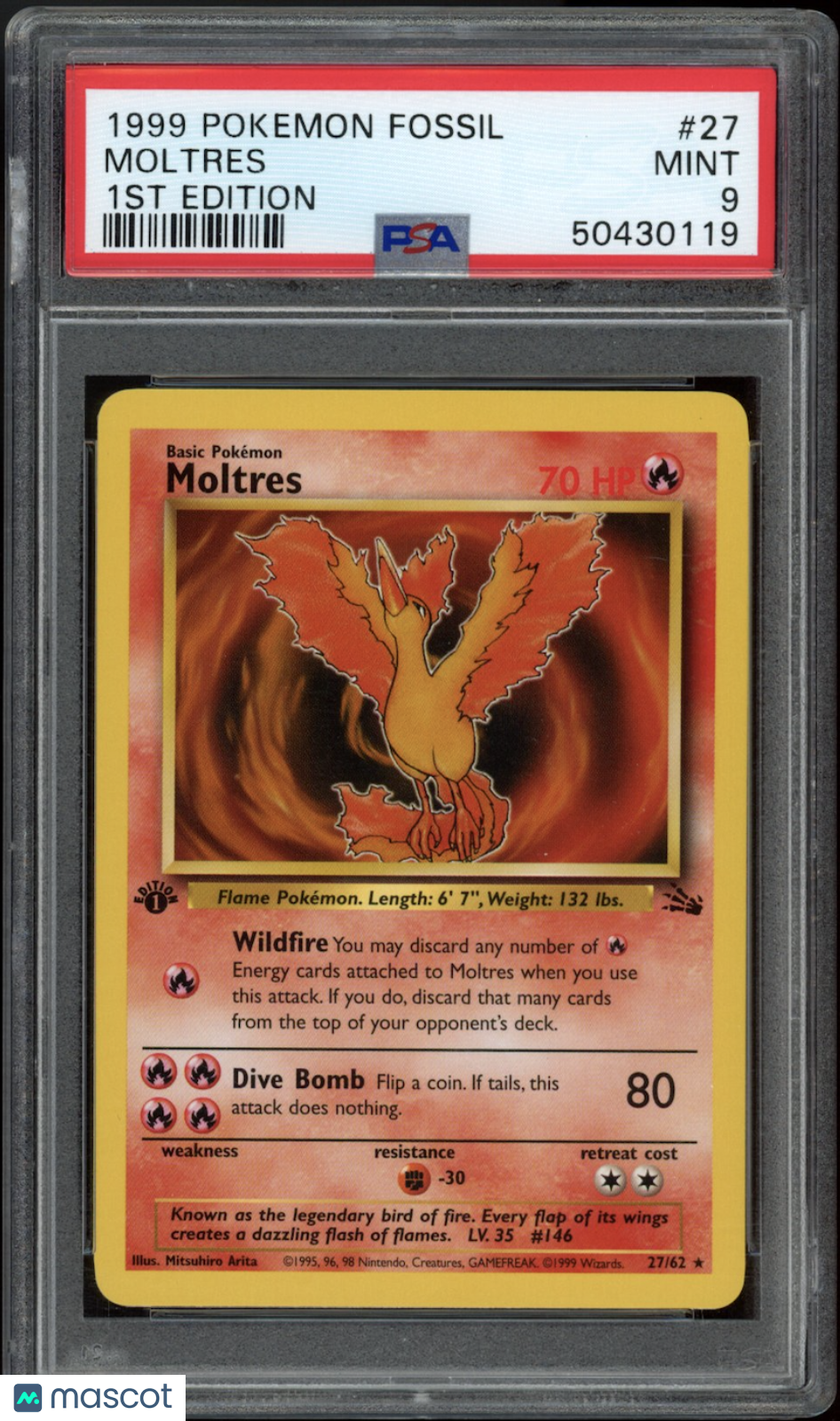 MOLTRES 1999 Pokemon Fossil 1st Edition #027 PSA 9 MINT