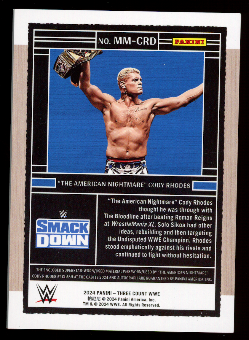 CODY RHODES 2024 Panini Three Count WWE Massive Patch Auto Blue /49 #MM-CRD