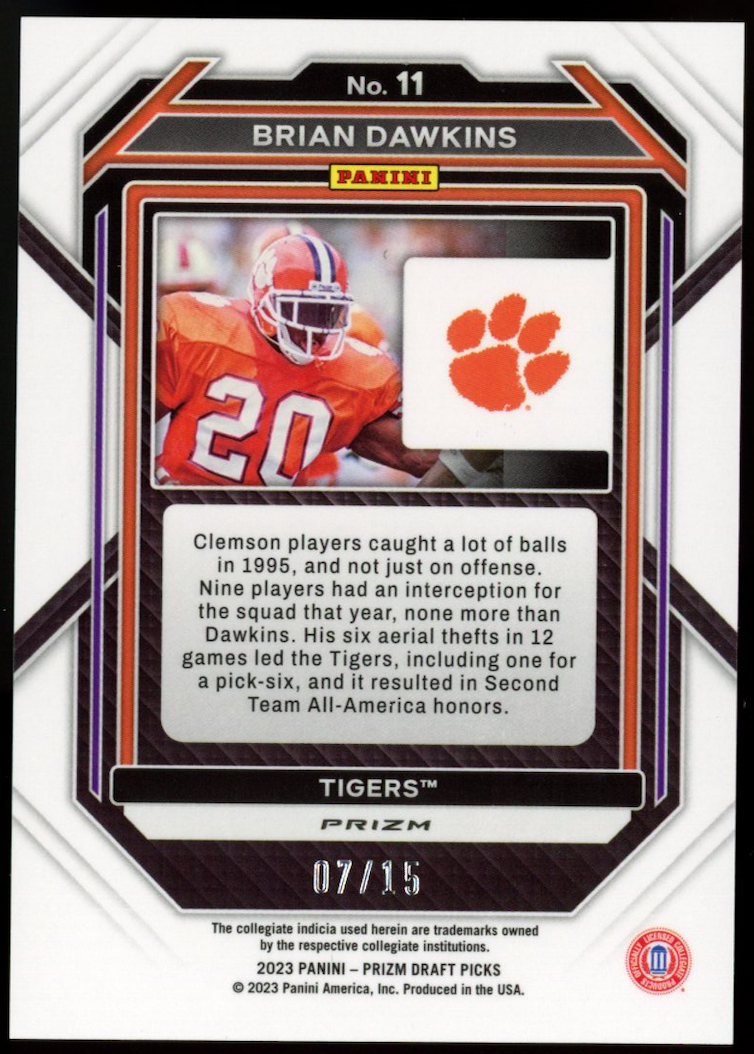BRIAN DAWKINS 2023 Panini Prizm Draft Picks Gold Shimmer /15 Eagles #11