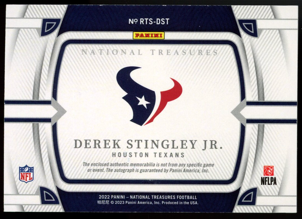 DEREK STINGLEY JR. 2022 Panini National Treasures Rookie Patch Auto /25 Texans