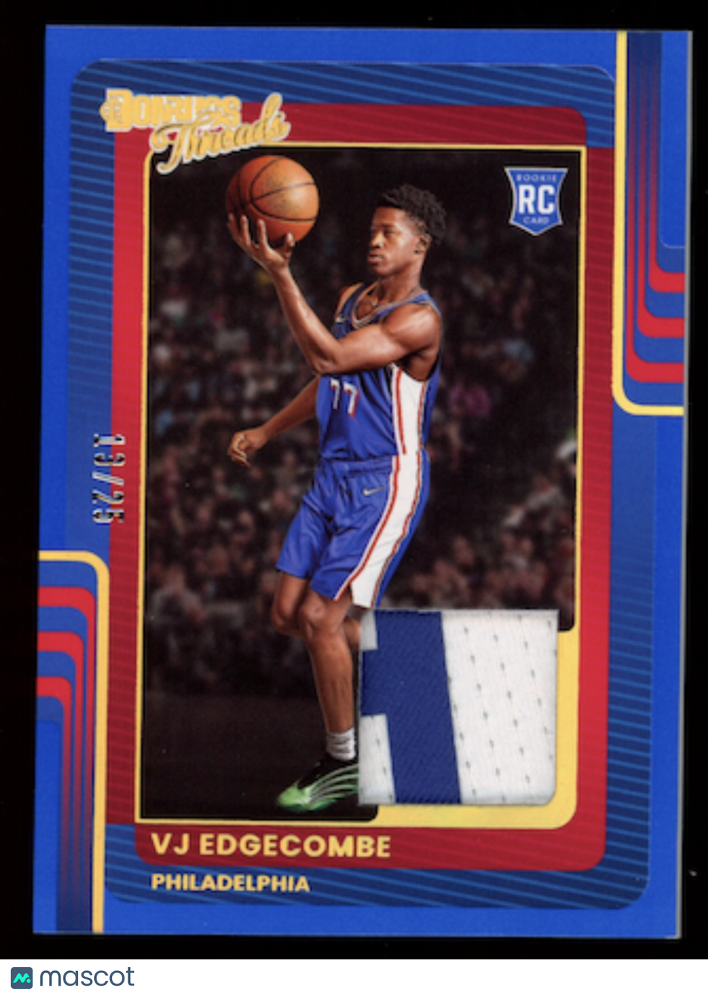 VJ EDGECOMBE 2025-26 Panini Donruss Rookie Threads Patch Blue /25 #DT-VJE 76ers