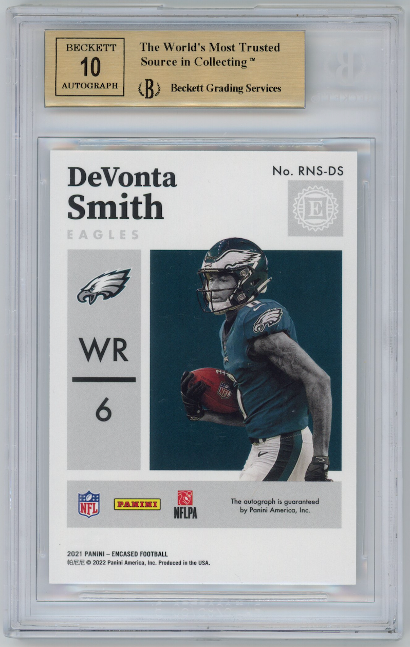 DEVONTA SMITH 2021 Panini Encased Rookie Notable Signatures Auto /50 BGS 9.5