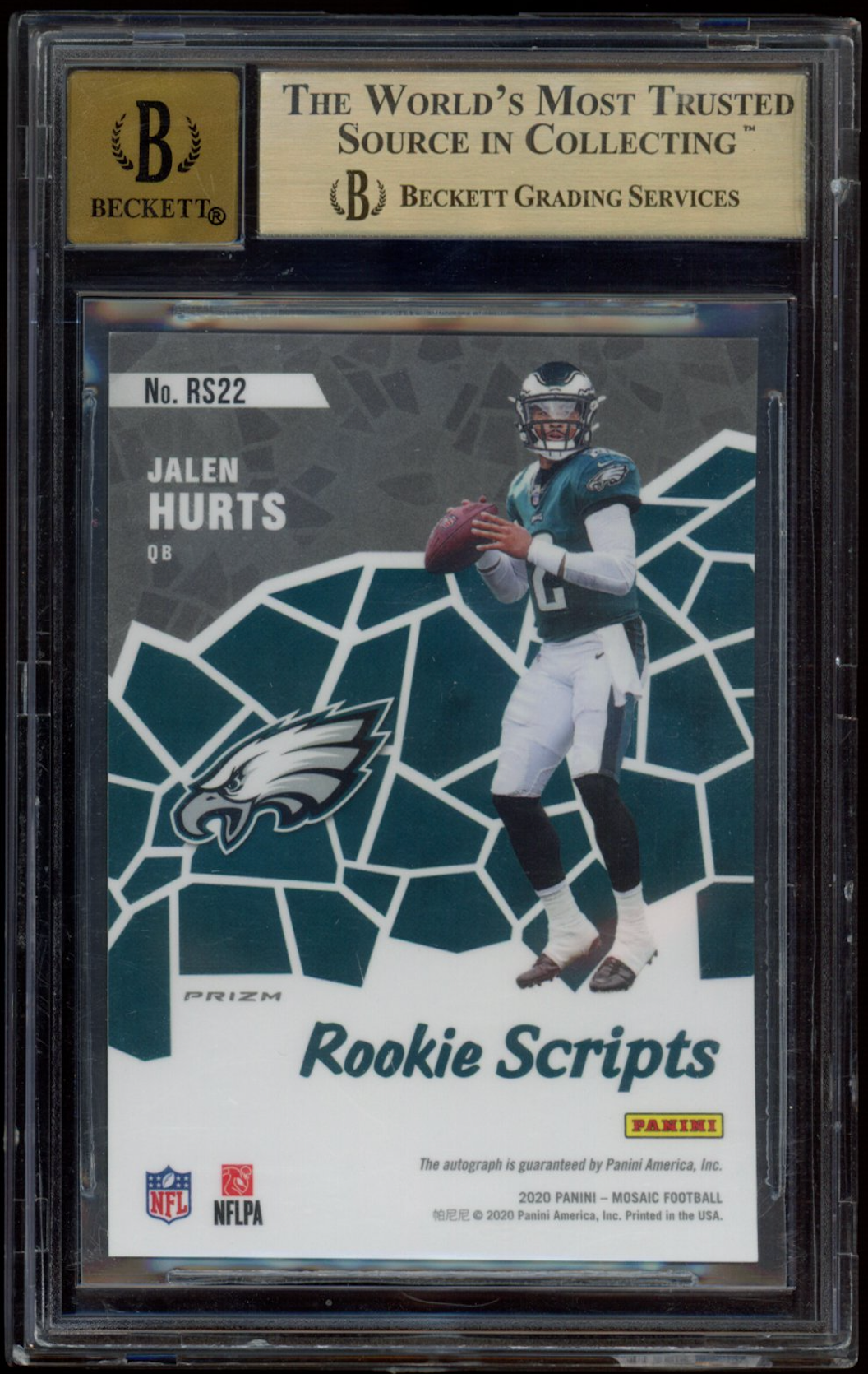 JALEN HURTS 2020 Panini Mosaic Rookie Scripts Auto Silver Prizm #22 BGS 9.5
