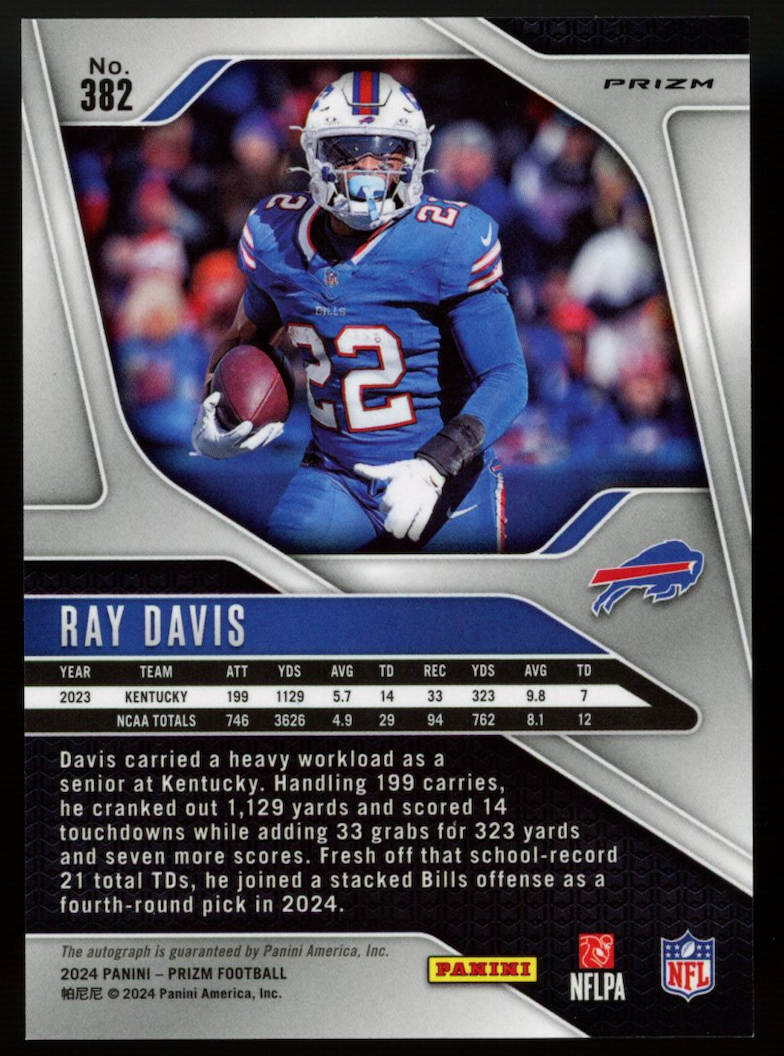 RAY DAVIS 2024 Panini Prizm No Huddle Rookie Silver Disco Auto #382 Bills