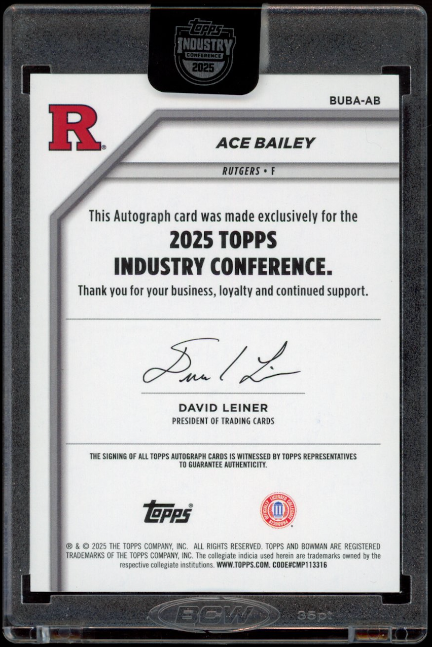 ACE BAILEY 2025 Topps Industry Conference Bowman U Rookie Auto Gold /15 Rutgers
