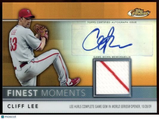 CLIFF LEE 2011 Topps Finest Moments Game Used Patch Auto Orange /20 Phillies