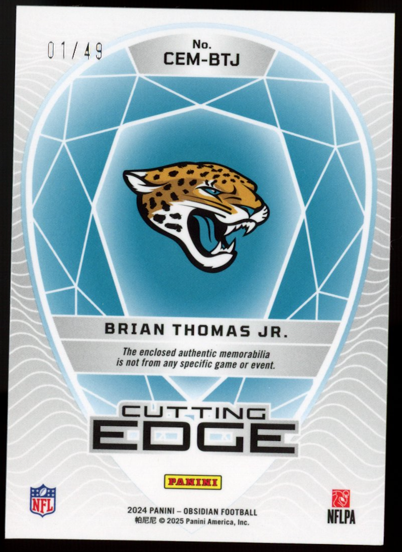 BRIAN THOMAS JR. 2024 Panini Obsidian Cutting Edge Dual Patch Purple Flood /49