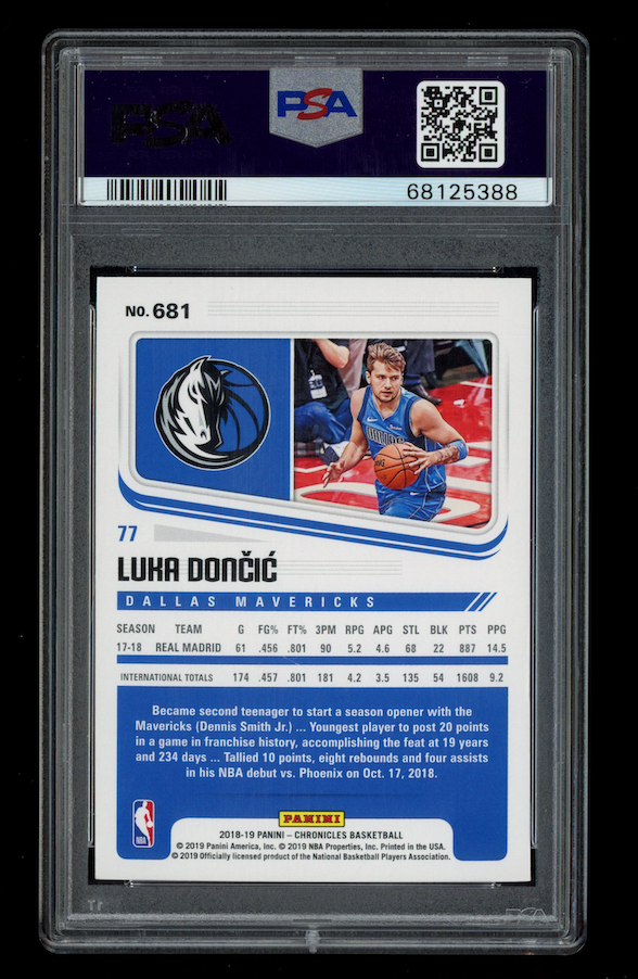 LUKA DONCIC 2018-19 Panini Chronicles Score Rookie #681 PSA 9 Mavericks