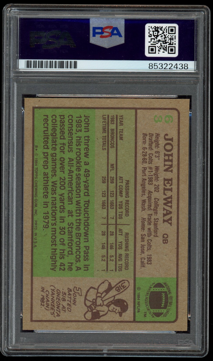 JOHN ELWAY 1984 Topps Football Signed Auto PSA Authentic Broncos #63