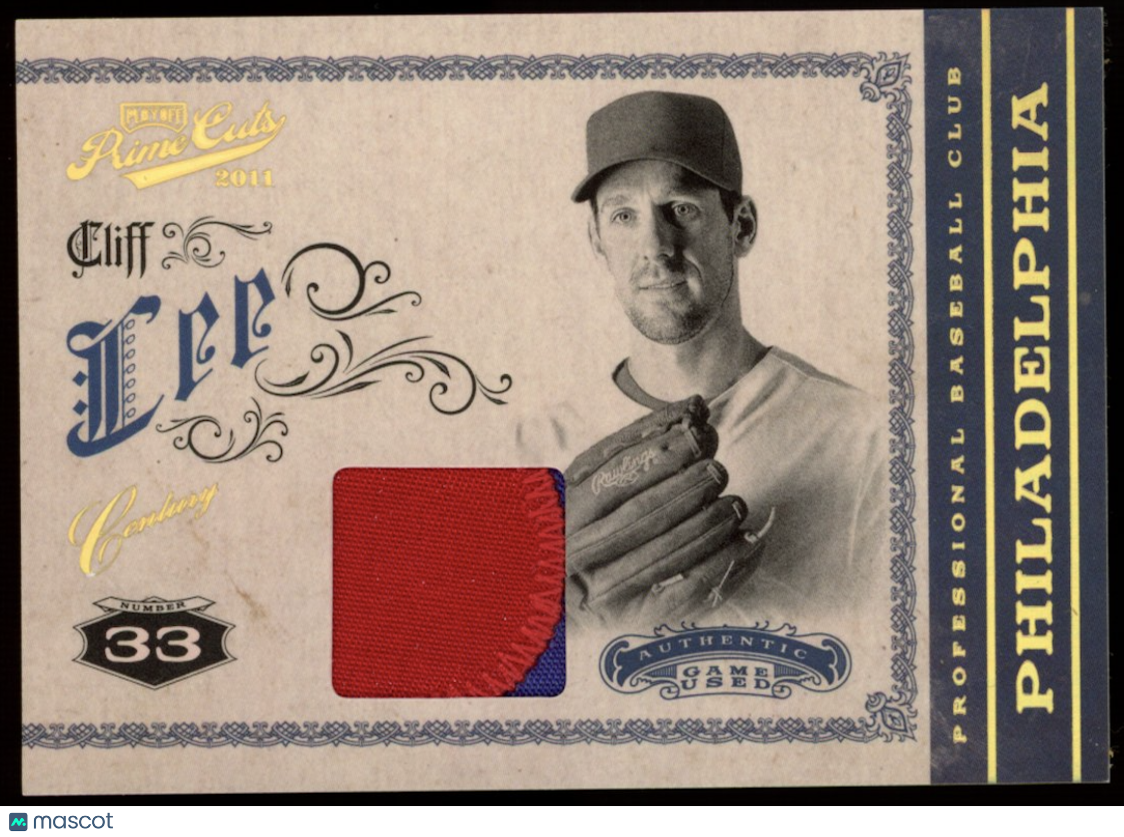 CLIFF LEE 2012 Panini Prime Cuts Authentic Game Used Patch /25 Phillies #9