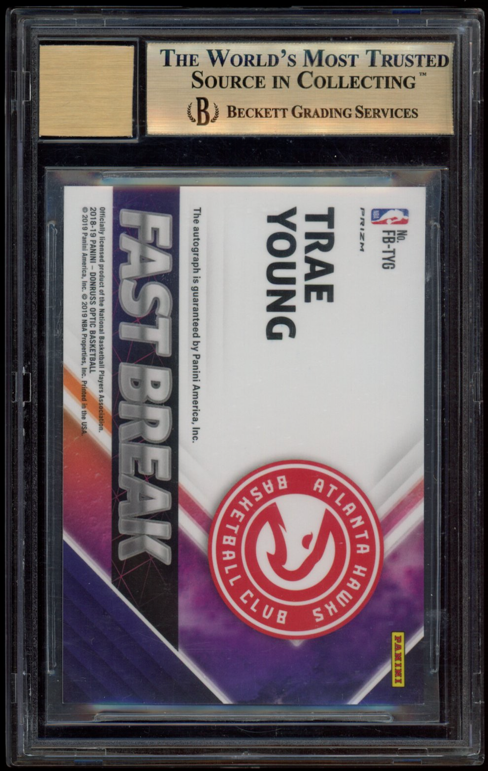 TRAE YOUNG 2018-19 Donruss Optic Fast Break Rookie Auto #75 BGS 9.5 Hawks
