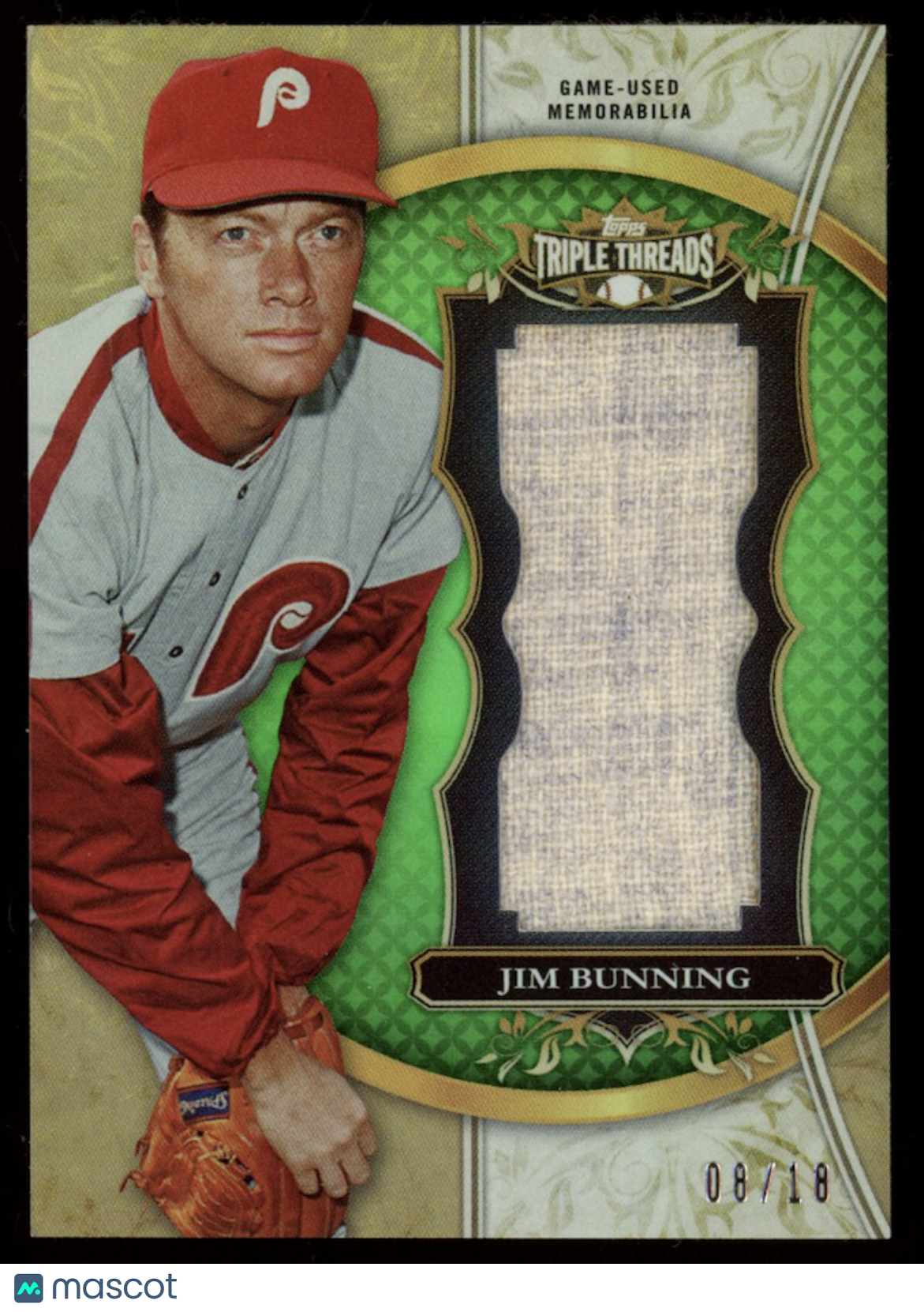 JIM BUNNING 2013 Topps Triple Threads Unity Jumbo Relic Emerald /18 Phillies