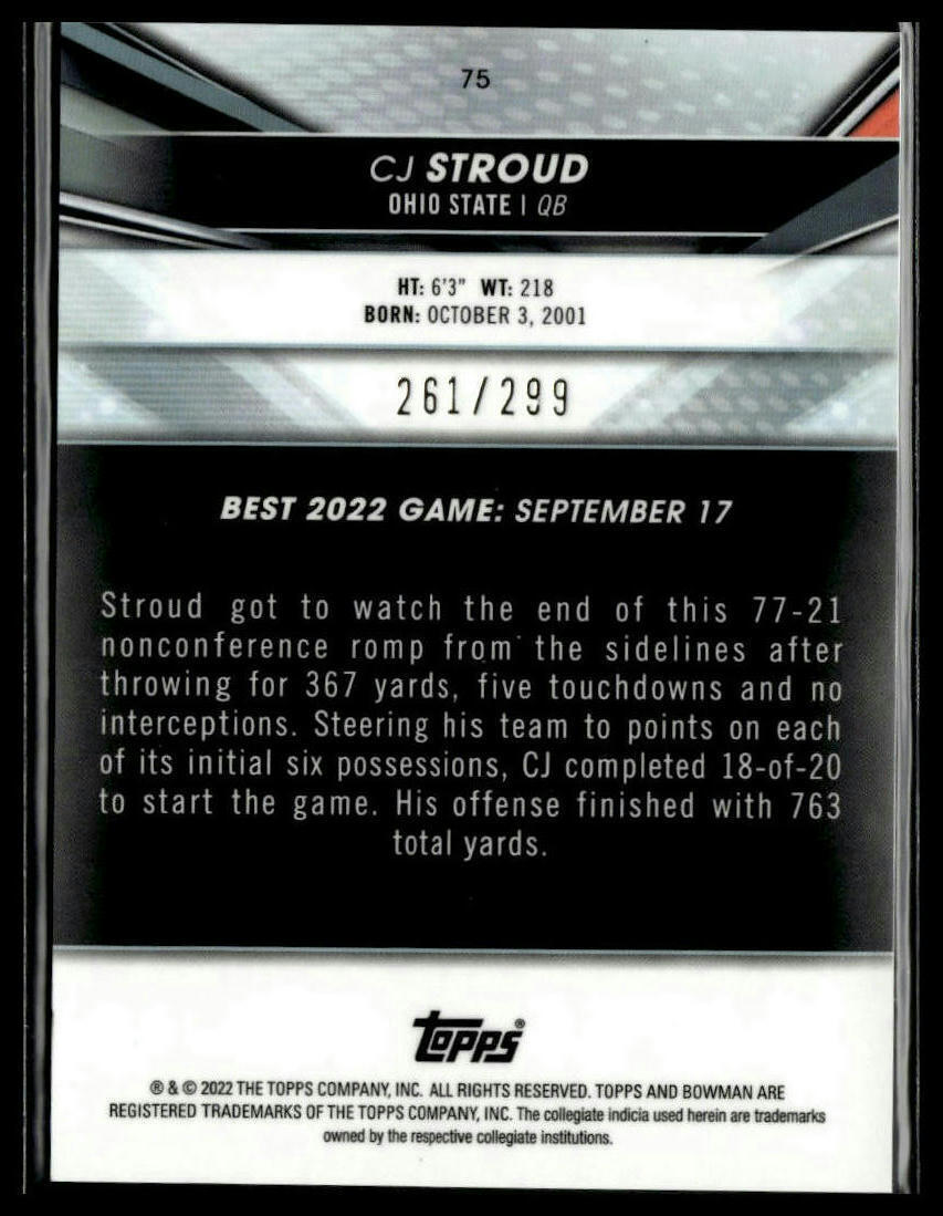 CJ STROUD 2022 Bowman's Best U Mini Diamond Refractor /299 Ohio State FB