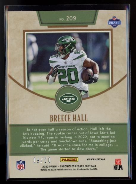 BREECE HALL 2022 Panini Chronicles Legacy Update Gold Prizm /10 Rookie #209