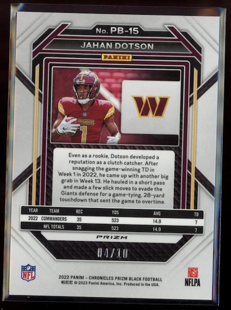 JAHAN DOTSON 2022 Panini Chronicles Prizm Black Gold /10 #PB-15 Rookie