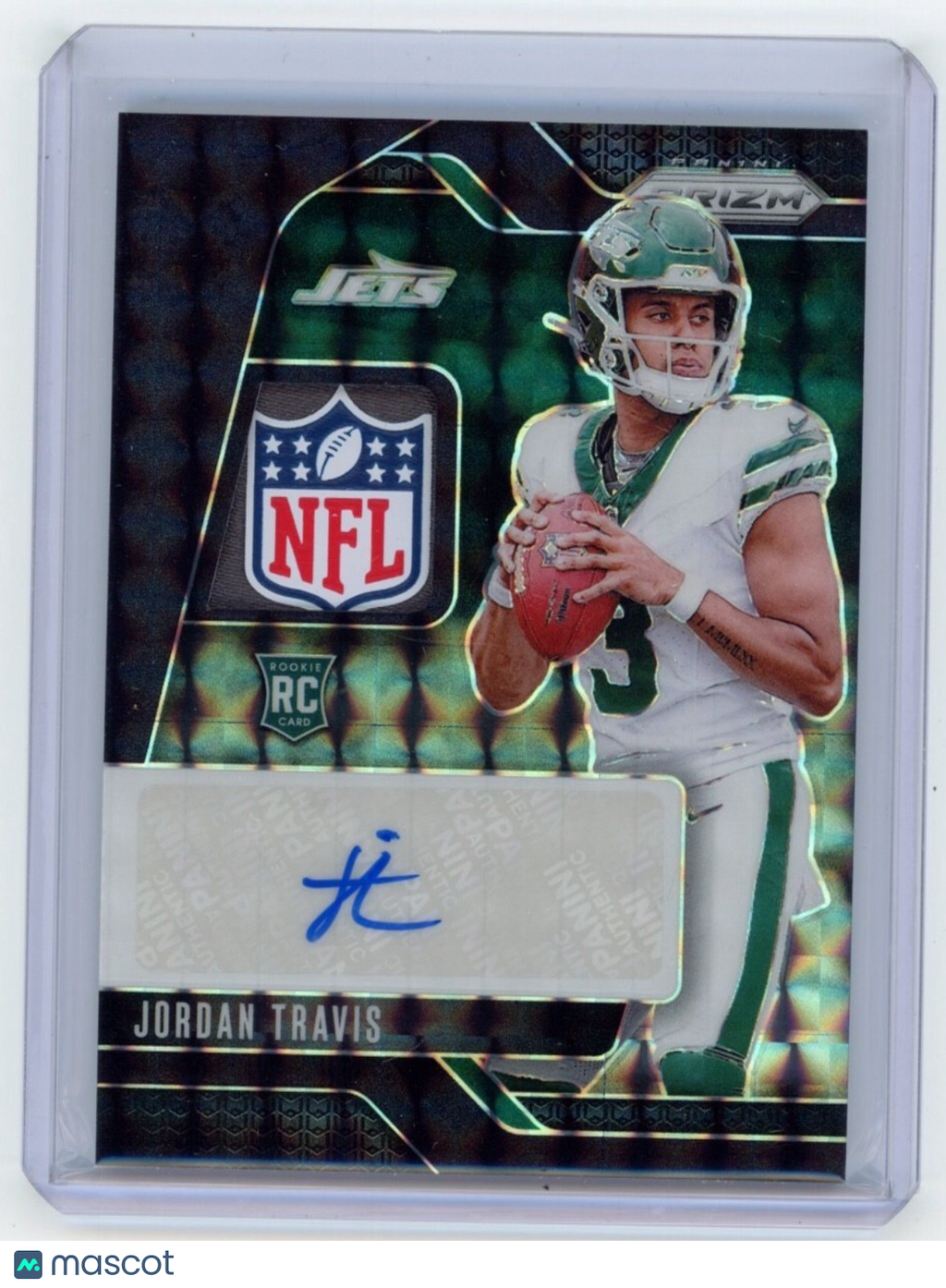 Jordan Travis 2024 Panini Prizm Rookie Patch Auto Black Finite 1/1 Jets RPA