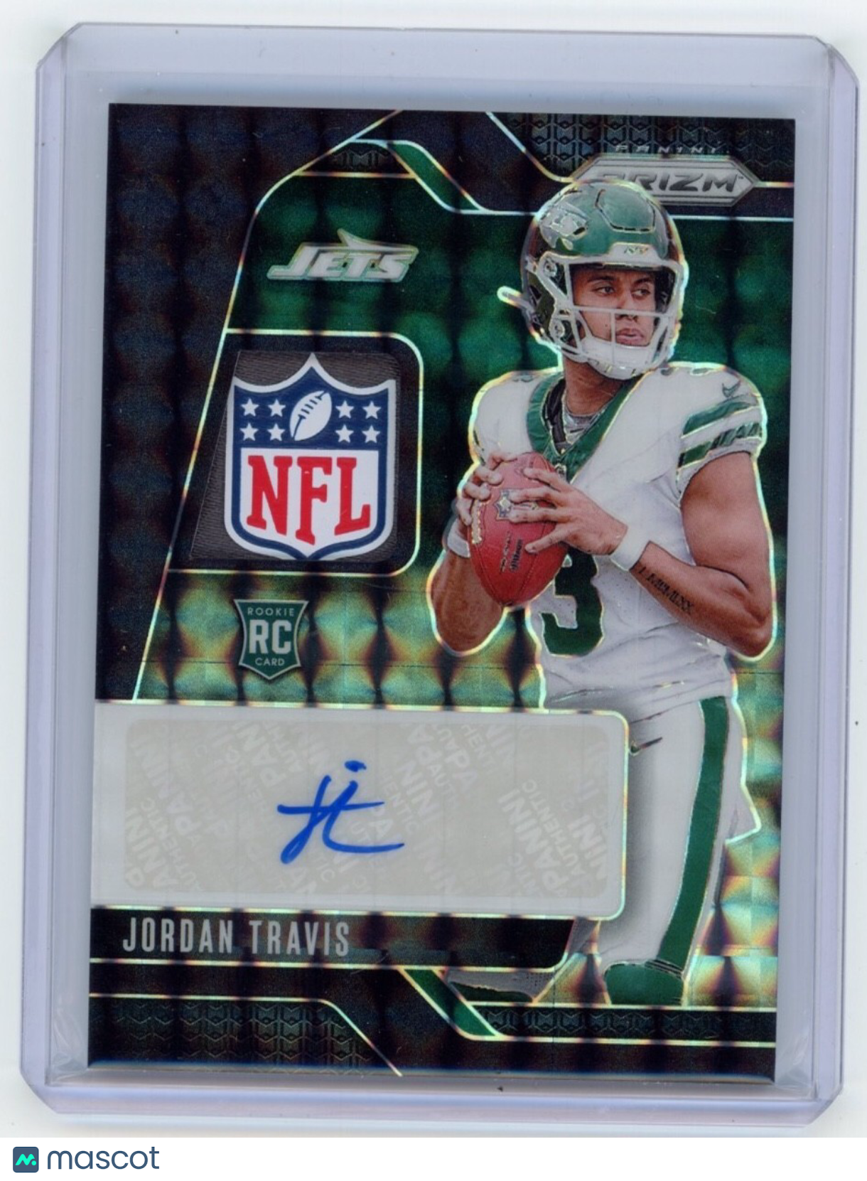 Jordan Travis 2024 Panini Prizm Rookie Patch Auto Black Finite 1/1 Jets RPA