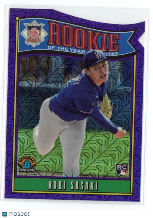ROKI SASAKI 2025 Bowman Chrome Rookie Purple Mega Refractor /250 Dodgers #ROY-10