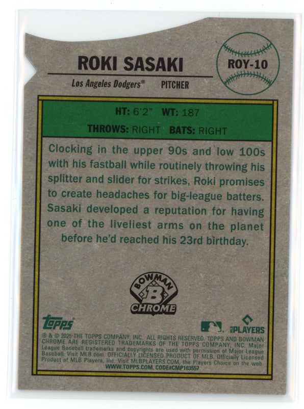 ROKI SASAKI 2025 Bowman Chrome Rookie Purple Mega Refractor /250 Dodgers #ROY-10