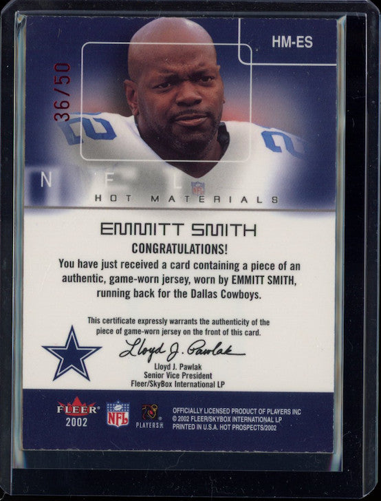EMMITT SMITH 2002 Fleer Hot Prospects Materials Red /50 Patch Cowboys #HM-ES