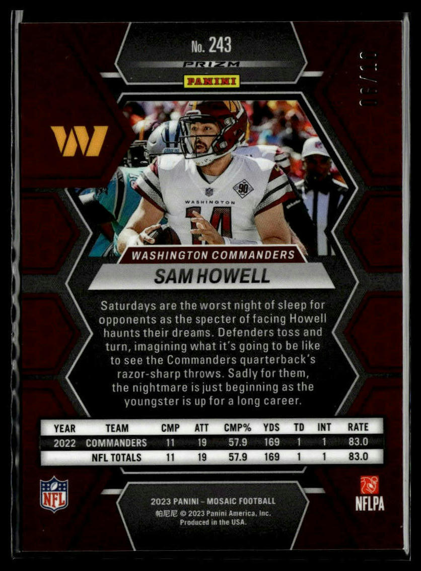 Sam Howell 2023 Panini Mosaic No Huddle Gold Prizm /10 Commanders #243 FSL