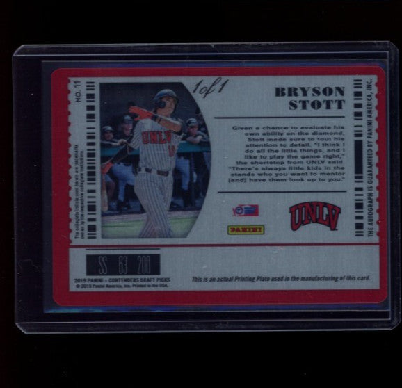 BRYSON STOTT 2019 Panini Contenders Draft Picks Printing Plate 1/1 Auto Phillies