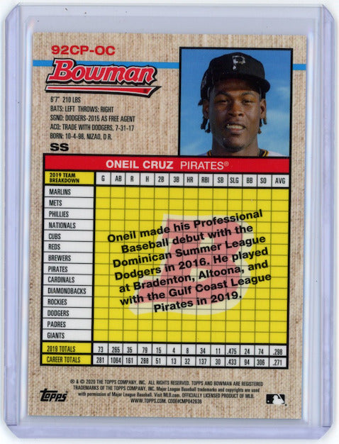 ONEIL CRUZ 2020 Bowman Heritage Chrome Blue Refractor /99 Pirates #92CP-OC
