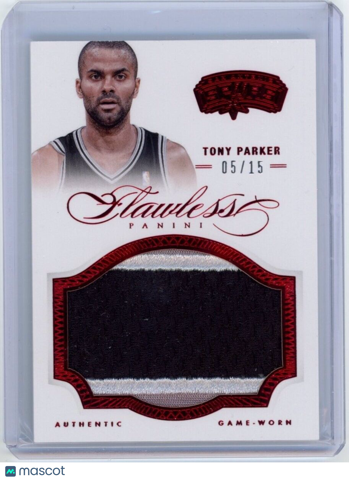 TONY PARKER 2012-13 Panini Flawless Game Used Worn Patch Ruby /15 Spurs #30