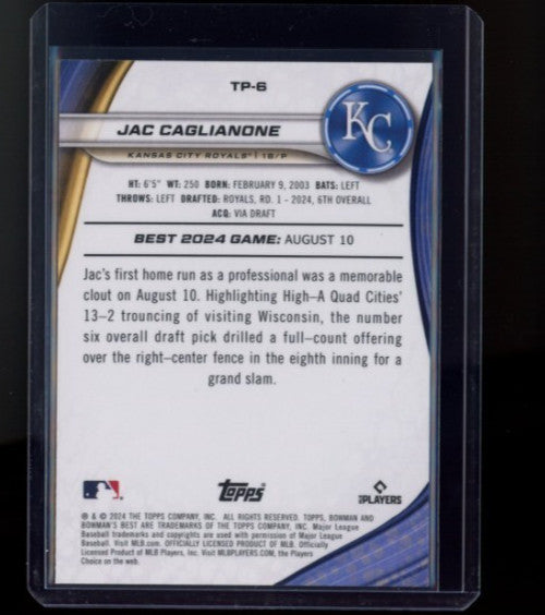 JAC CAGLIANONE 2024 Bowman's Best Top Prospects Blue Refractor /150 Royals #TP6