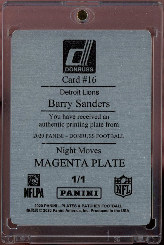 BARRY SANDERS 2020 Donruss Night Moves 1/1 Magenta Printing Plate Lions #16