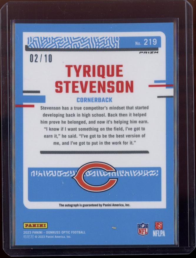 Tyrique Stevenson 2023 Donruss Optic Rated Rookie Auto Gold Prizm /10 Bears