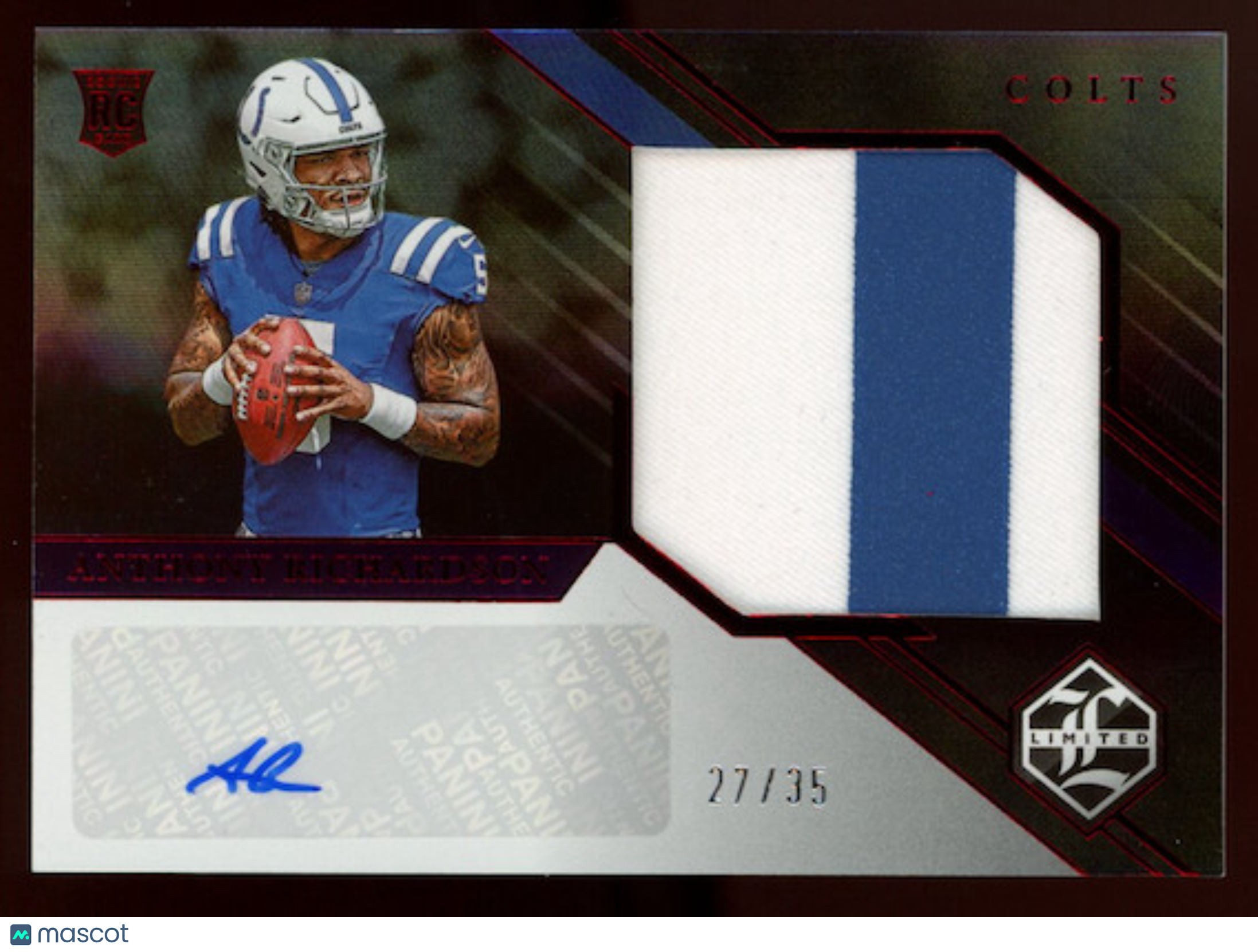ANTHONY RICHARDSON 2023 Panini Limited Rookie Jumbo Patch Auto Ruby /35 Colts